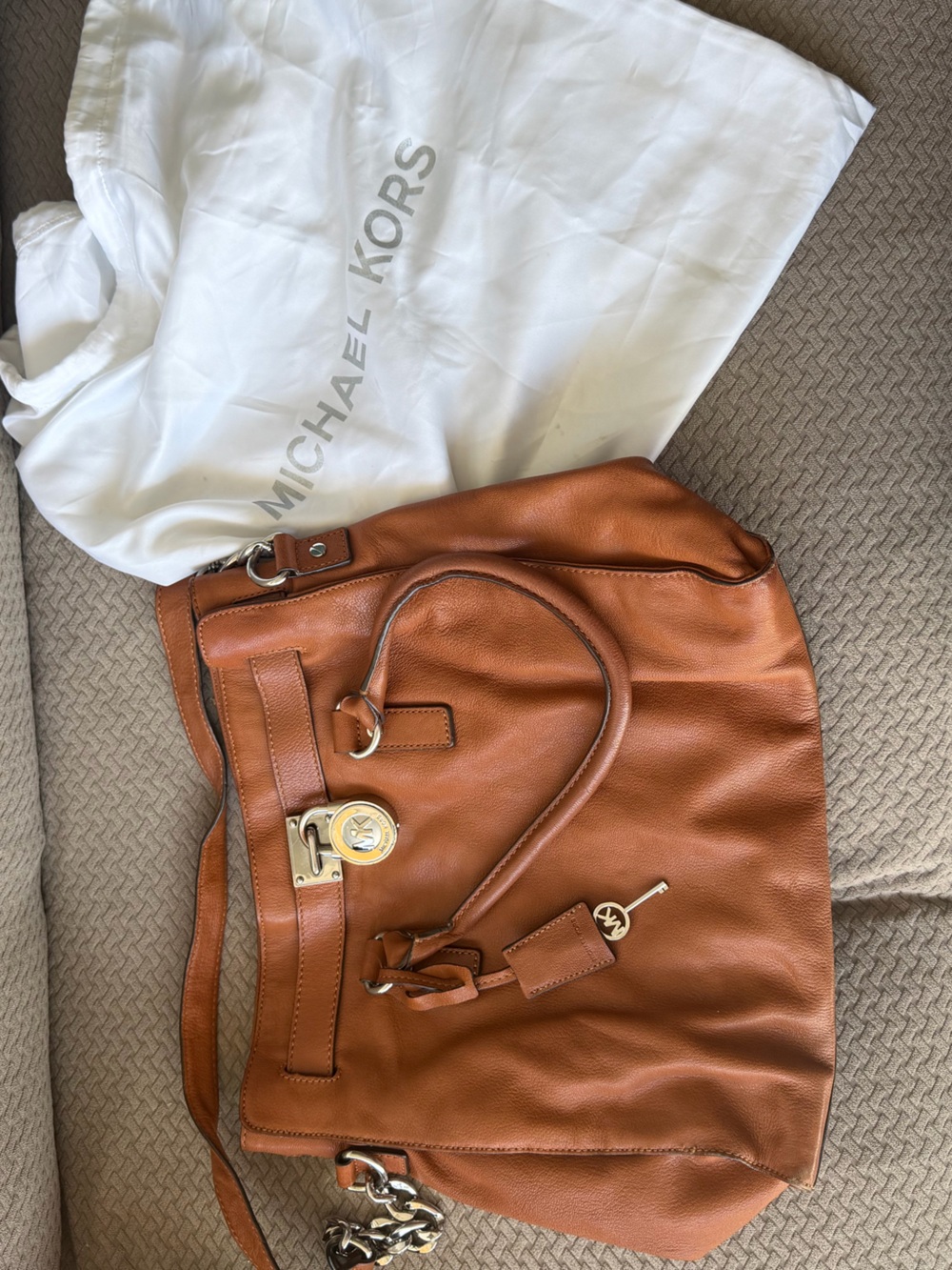 Michael Kors Hamilton Luggage leather tote with silver hardware